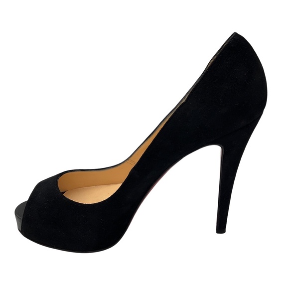 CHRISTIAN LOUBOUTIN BLACK OPEN TOE SUEDE PLATFORM PUMPS - Picture 3 of 9